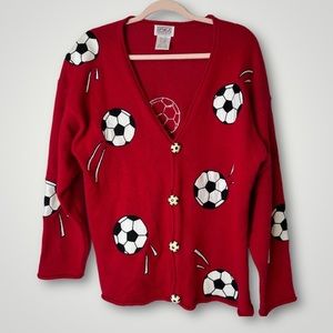 Vintage PBJ Sport soccer cardigan sweater in red